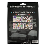 Back of Five Nights at Freddy's Tech Sticker Pack showing four reusable sticker sheets with characters and game logos
