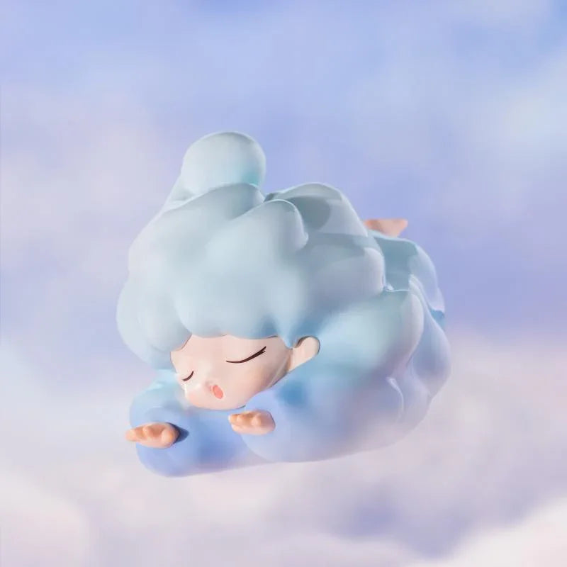 Yumo cloud figure flying forward with dreamy blue pastel colors.