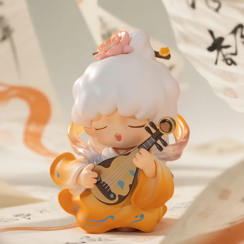 YUMO figure playing string instrument in warm orange tones