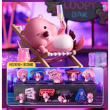 Zanmang Loopy lounging with champagne glass at neon Loopy Bar scene