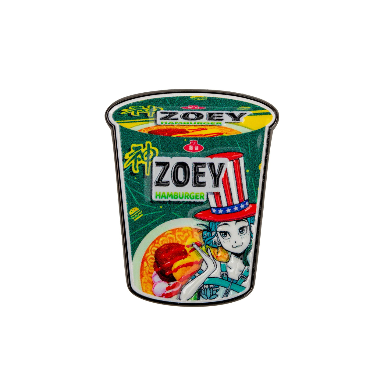 Zoey Hamburger Noodles pin KPop Demon Hunters colorful cup design