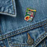 Zoey Hamburger Noodles pin attached to denim jacket KPop Demon Hunters