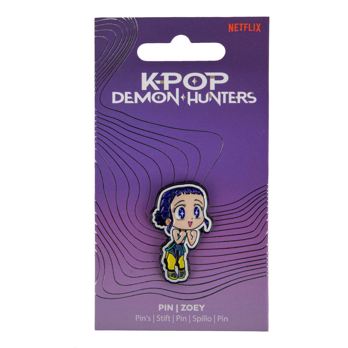 Zoey pin on official KPop Demon Hunters packaging