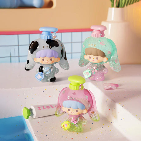 zZoton Bubble Bath Series Baby figures featuring bunny and puppy themed translucent bath costumes