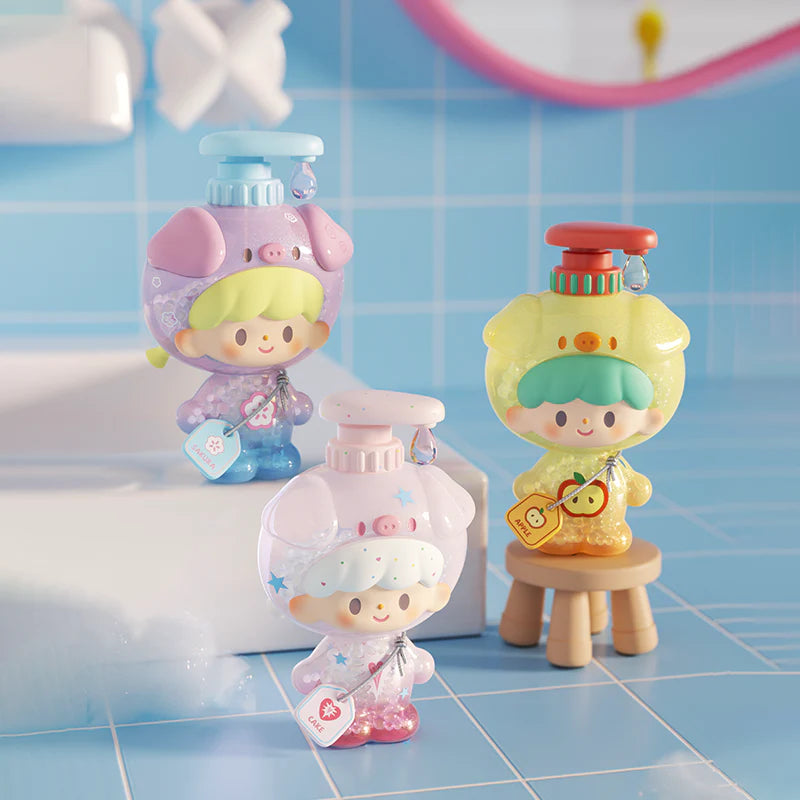 Pig-themed Bubble Bath Series Baby figures with glitter-filled translucent costumes