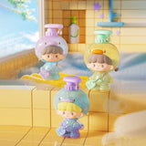 Duck-themed Bubble Bath Series Baby figures standing beside a colorful bathtub