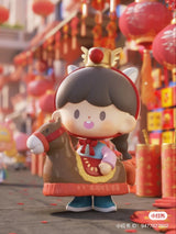 Horse zodiac zZoton figure riding a festive hobby horse surrounded by New Year decorations