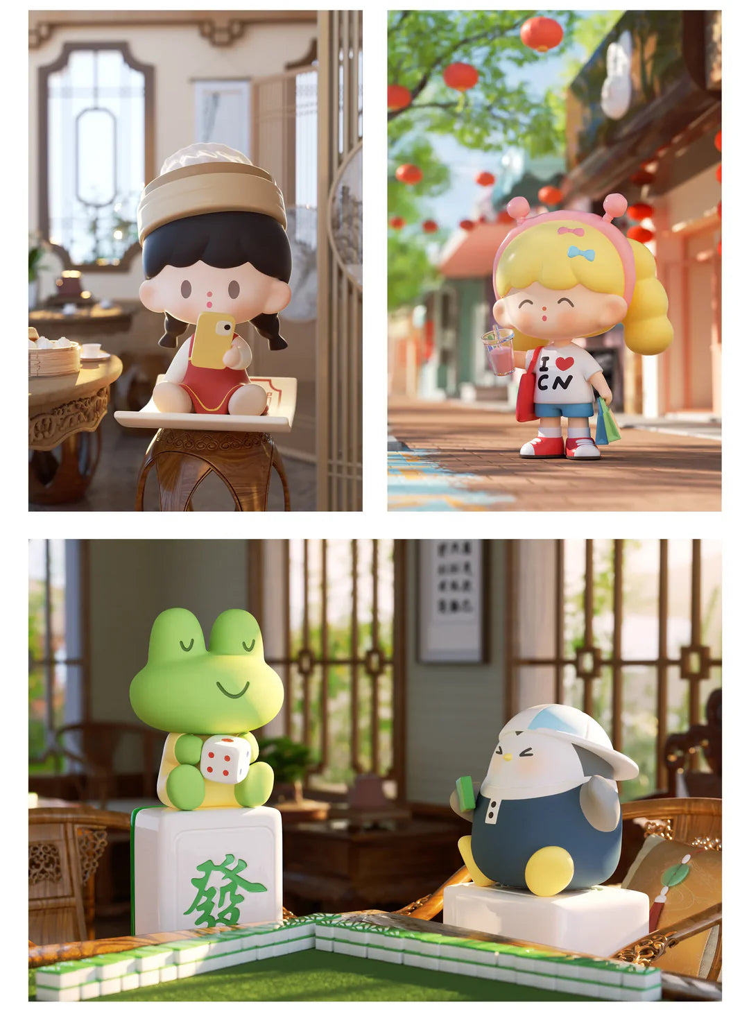 Yummy Finder and Shopaholic zZoton figures enjoying local food and shopping while travelling