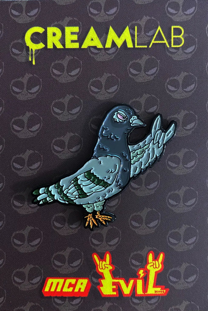 Evil Pigeon Pin (Grey) by MCA