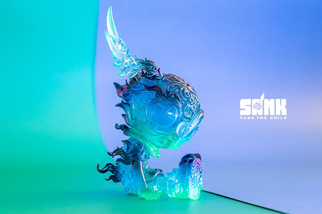 Profile shot of Sank Streamfire glowing under blue studio light