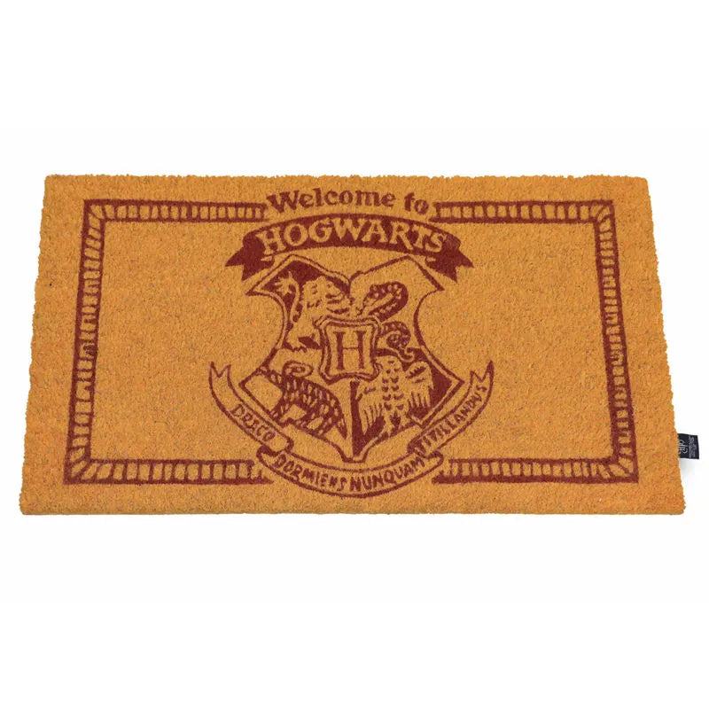 Harry Potter doormat with Hogwarts crest and “Welcome to Hogwarts” text