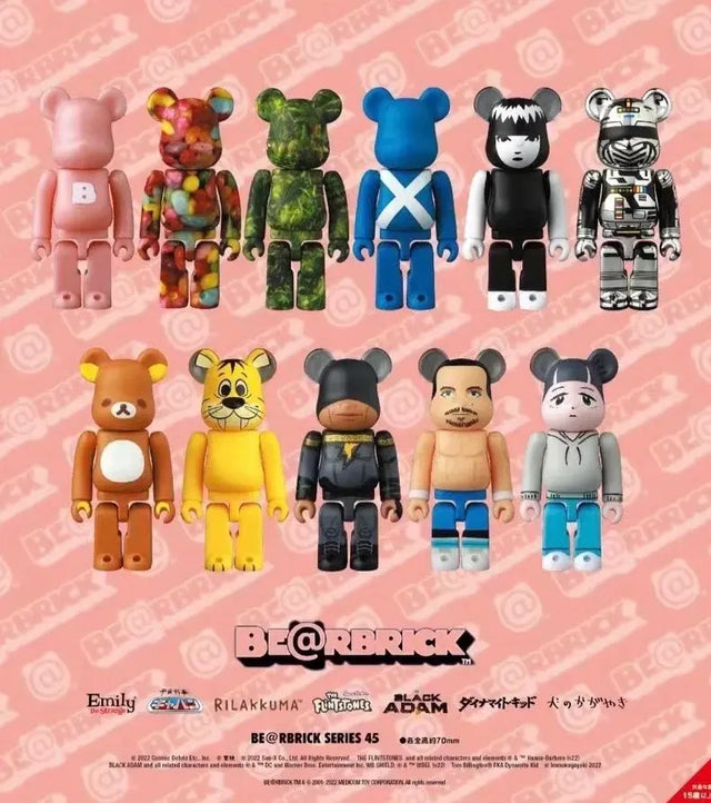 BE@RBRICK Series 45 full figure lineup including Black Adam, Rilakkuma, and more